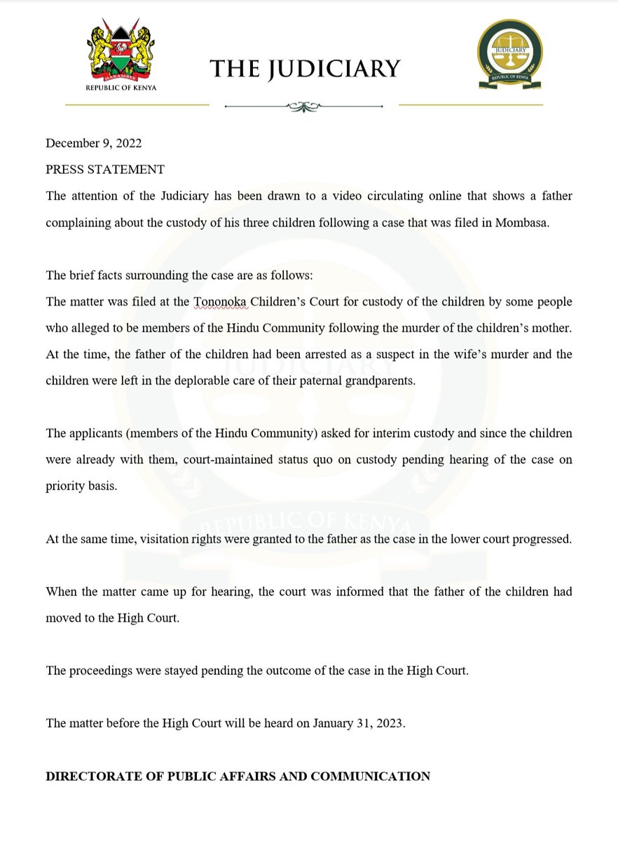 The Judiciary Kenya on Twitter "Press Statement Clarification