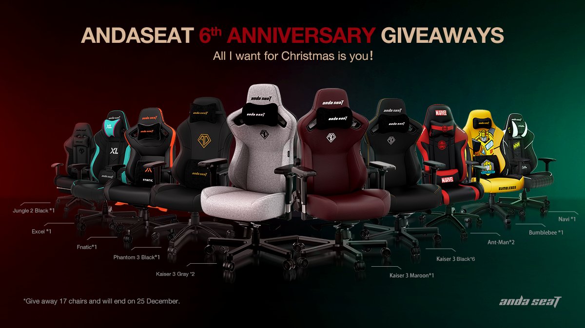 Is your Christmas tree up? Your gifts are ready! 🎁Celebrating AndaSeat 6th Anniversary with us by joining in the global giveaways on 10-25 December.
🎄Follow <a href="/andaseatchair/">AndaSeat</a>
🎄Reply and TAG a friend
🎄Retweet  with  #ADHBD
🎄To enter: bit.ly/andaseat-givea…

#AndaSeat #merryxmas