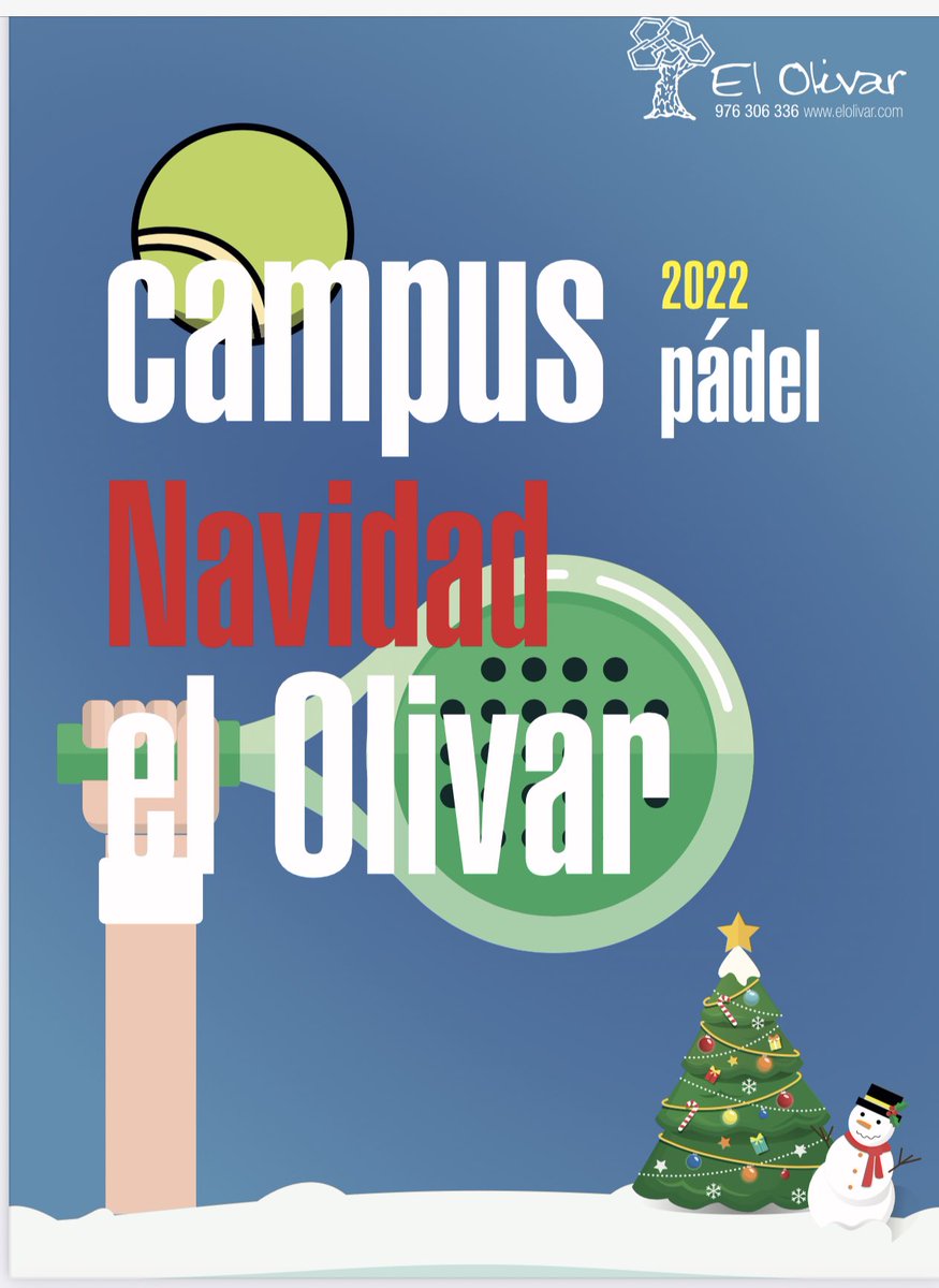 La Academia de Pádel Olivar entre sus muchas actividades lanza el campus de pádel navideño, una opción para que esas mañanas navideñas los chicos puedan divertirse mientras mejoran o se inician en este deporte.

Inscripciones en: elolivar.miclubonline.net