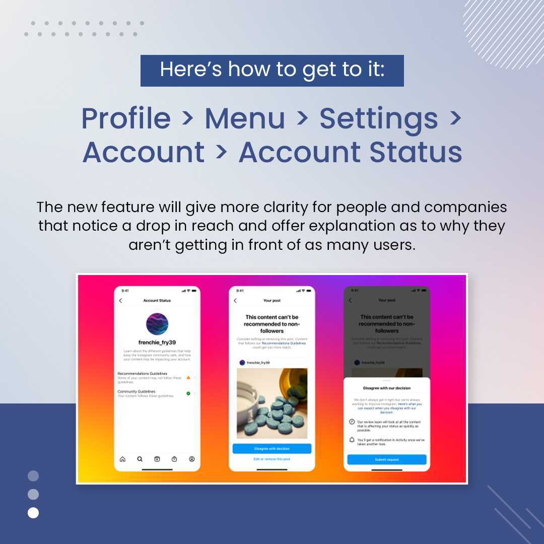 DigilocalIn's tweet photo. Instagram users will be able to edit or delete posts which have fallen foul of the platform's rules. 
People can check if their account is Shadowbanned or not by selecting their profile, opening the menu, then selecting: settings, account, and account status.

.
#digilocal https://t.co/a1pyiebG9f