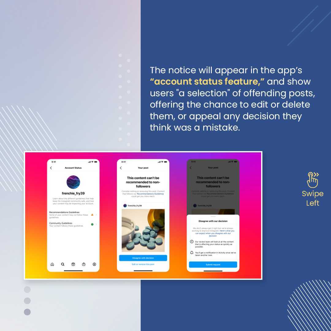 DigilocalIn's tweet photo. Instagram users will be able to edit or delete posts which have fallen foul of the platform's rules. 
People can check if their account is Shadowbanned or not by selecting their profile, opening the menu, then selecting: settings, account, and account status.

.
#digilocal https://t.co/a1pyiebG9f