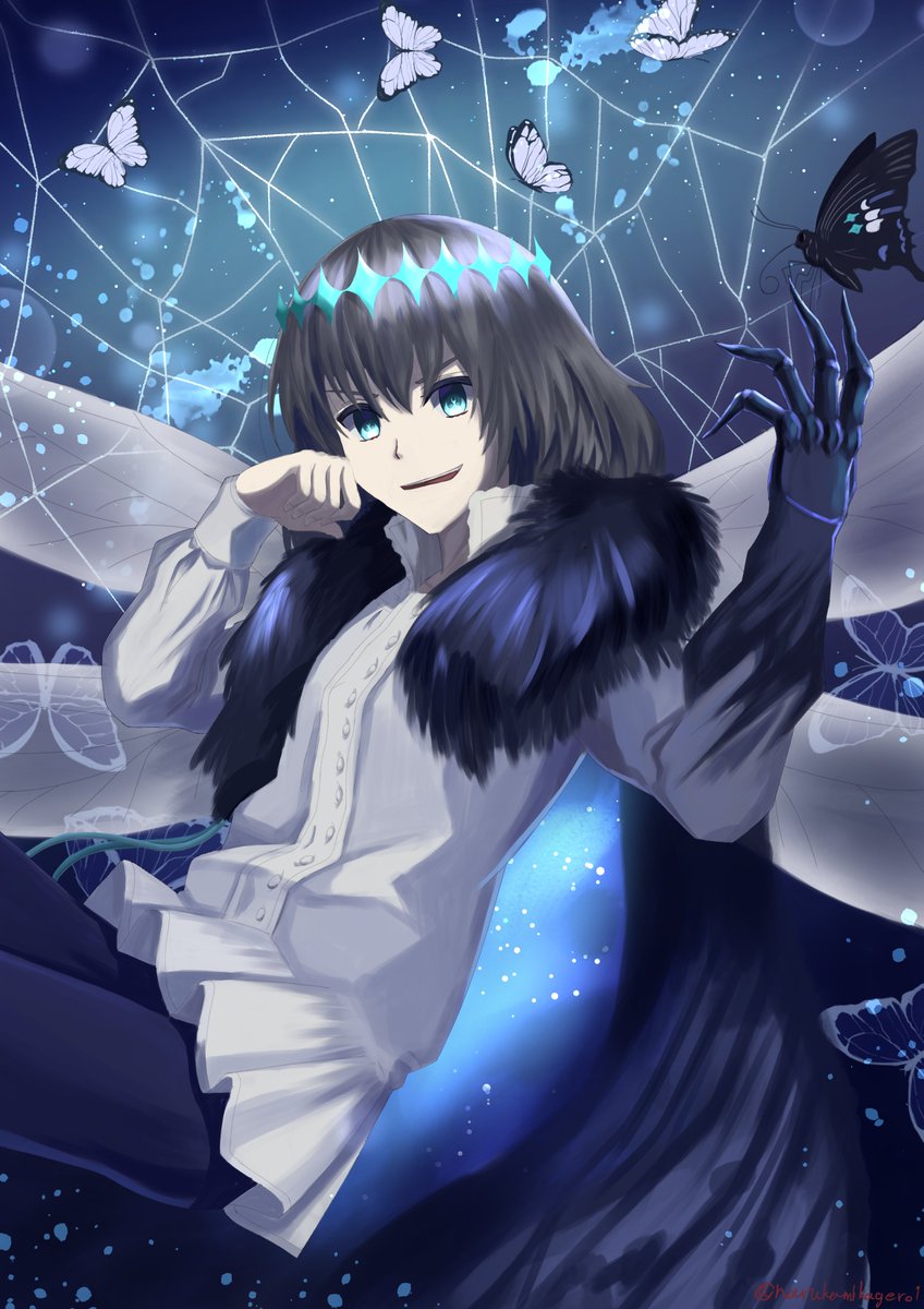 oberon (fate) 1boy male focus insect wings wings bug blue eyes shirt  illustration images