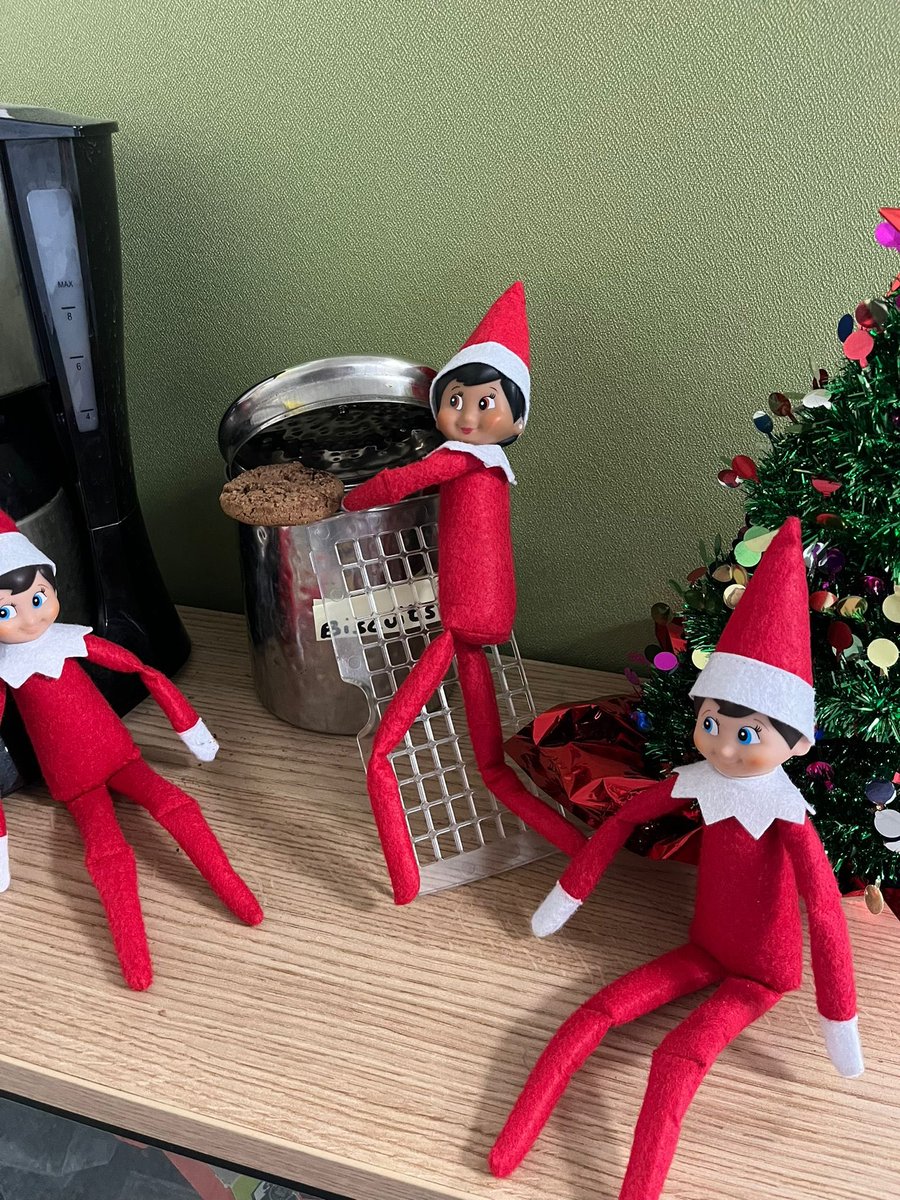 It’s Christmas chaos again in the office- the elves have stolen all the biscuits using a key guard as a ladder. Ingenious, but what will the team munch with their tea? #elfontheshelf #AAC #christmas2022