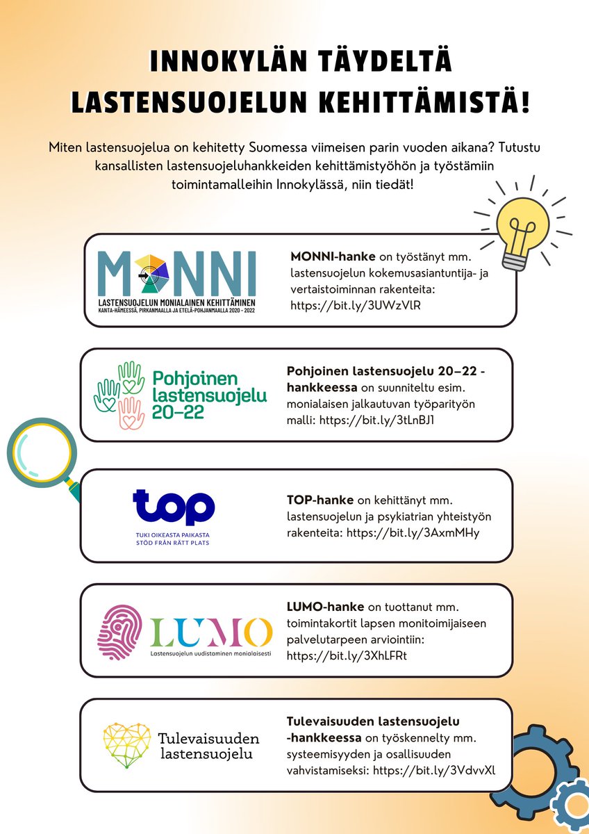 Löydät #lastensuojelu -hankkeet nyt myös Innokylästä! Lue hankkeiden kehittämistyöstä ja työstämistä toimintamalleista alla olevien linkkien kautta👇 Huomaathan, että sivut päivittyvät vielä loppuvuoden aikana.

<a href="/monnihanke/">MONNI-hanke</a> <a href="/tulevaisuudenls/">Tulevaisuuden lastensuojelu -hanke</a> <a href="/PLastensuojelu/">Pohjoinen lastensuojelu</a> <a href="/LUMOhanke/">LUMO - lastensuojelun uudistaminen monialaisesti</a>