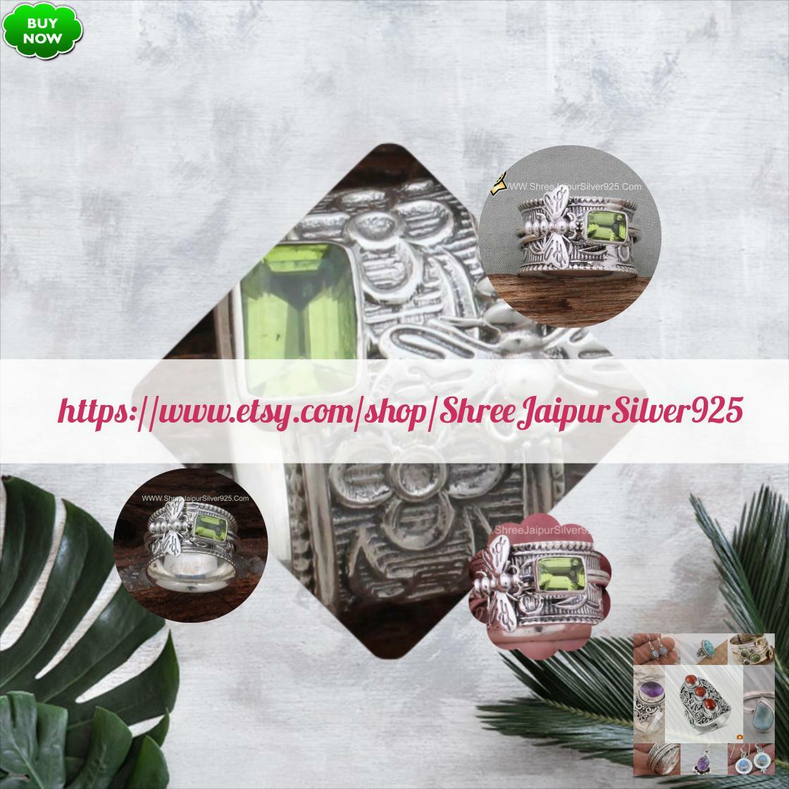 🐕 Big deals! Solid 925 Sterling Silver Peridot Stone Spinner Ring For Women Handmade Silver Honey Bee Peridot November Birthstone Ring For Wedding Gift only at $59.0 on etsy.com/listing/129431… Hurry. #BohemianRing #SilverSpinnerRing