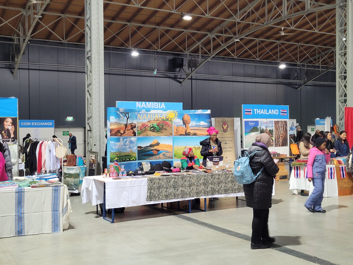 NamibianEmbassy's tweet photo. Namibia once again impressed visitors with a colorful promotion stand at the charity women's guild bazaar in Vienna https://t.co/yAed0ki7WO