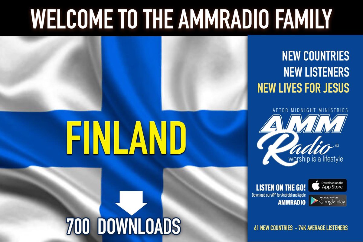 ammradio's tweet photo. Here we grow again ❤️❤️🙏 we will preach Jesus to all nations. 
Welcome Finland to the AMMRADIO family. 
Download the free app AMM RADIO 
https://t.co/xOMe5RMGiS 
https://t.co/fwEkKoePQg https://t.co/0hl0N9ZKdH