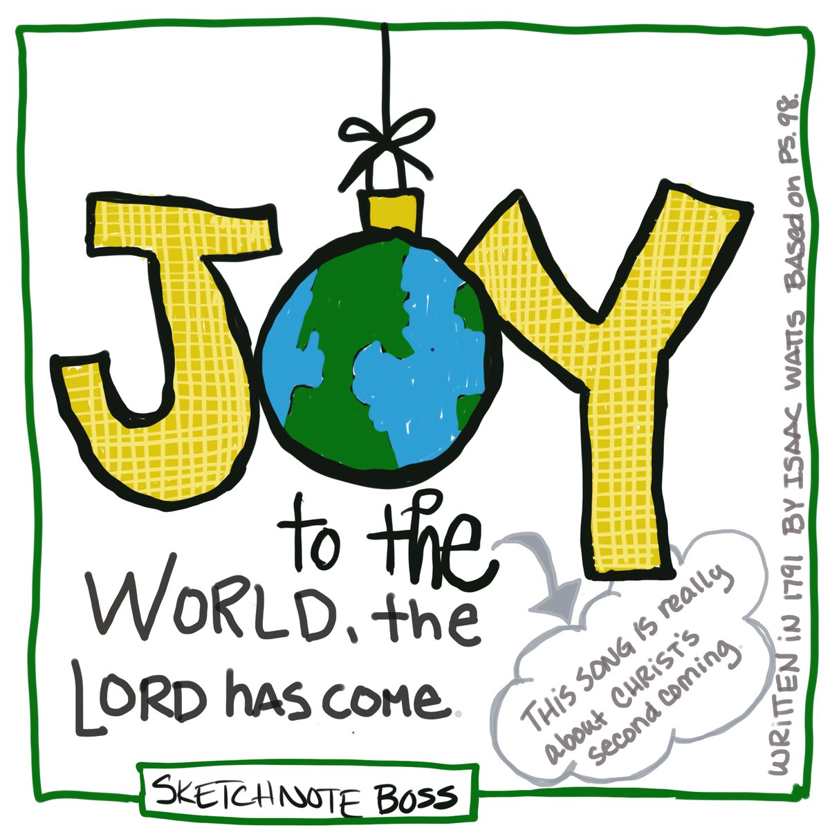 blessinks's tweet photo. Here's my first Christmas Carol Sketchnote. Joy to the World written in 1791. It's really about the second coming, not the birth of Jesus. Who knew?

#sketchnote  #christmas  #christmascarols #joytotheworld https://t.co/Iy7MQnQefY