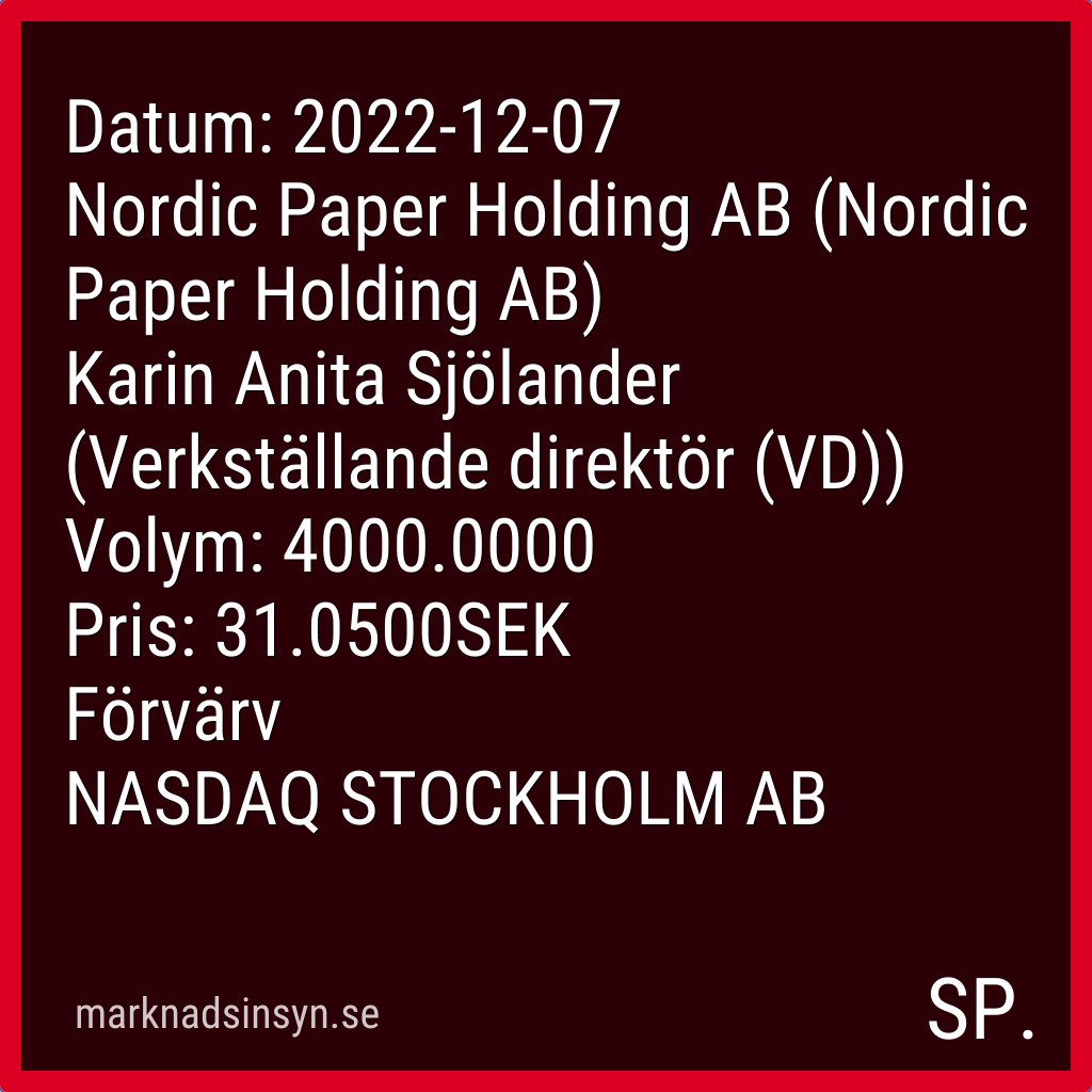 svenroed's tweet image. Få SMS via marknadsinsyn.se. Datakälla: FI Insynshandel. #nordicpaper #SE0014808838 $npaper nordicpaper