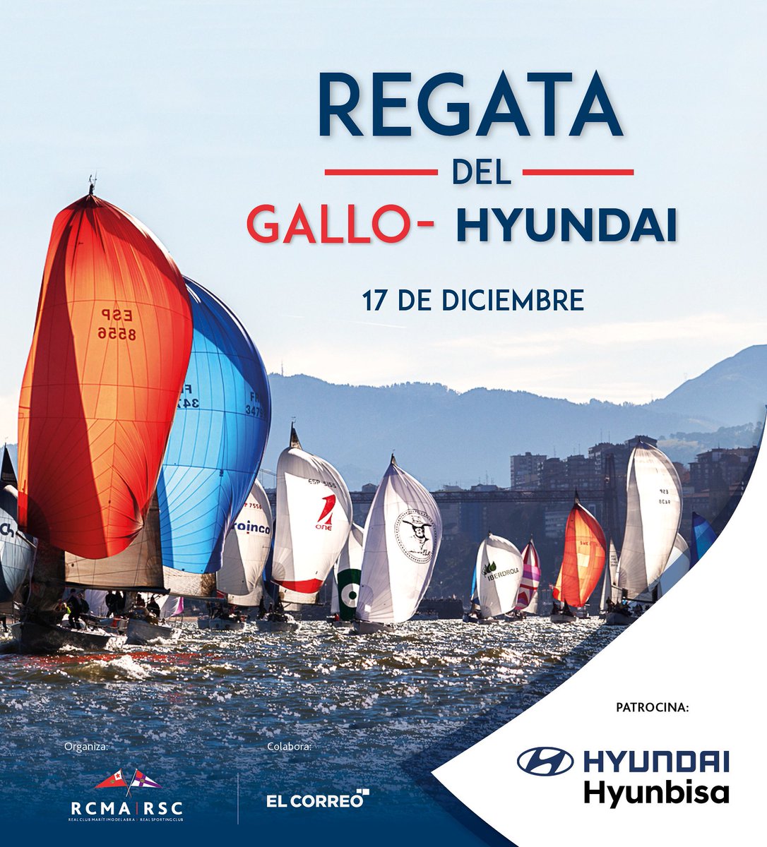 RCMARSC's tweet photo. ⛵️El sábado 17 de diciembre, llega de nuevo la querida y esperada Regata del Gallo-Hyundai @Hyunbisa 🐔
🚩A partir de las 12:00 hrs, los barcos de la Clase Crucero y J80, pasarán de nuevo bajo el Puente de Bizkaia formando una espectacular imagen
#RCMARSC https://t.co/6vQIcVa1q9