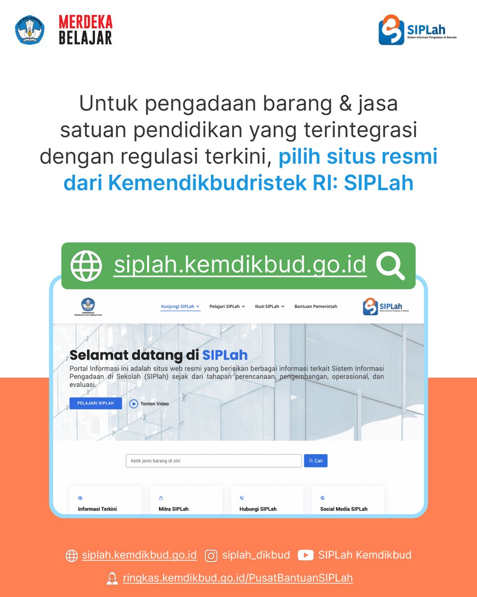 pusdatin_dasmen's tweet photo. Cari tahu di sini ragam fitur SIPLah yang dikembangkan berdasarkan hasil penerapan Peraturan Menteri Keuangan (PMK) No. 58 Tahun 2022 untuk memudahkan satuan pendidikan.

#siplahkemendikbud
#pbjsatdik
#mitrasiplahkemdikbud https://t.co/NFJrq3eHOV