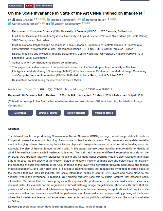 MAKE_MDPI's tweet image. 📈Top Downloaded Papers in 2021 (mdpi.com/journal/make/a…)

📌No. 5 &quot;On the #ScaleInvariance in State of the Art CNNs Trained on ImageNet†&quot; 
 #Downloads: 3066
 #Views: 2916
 #Citations: 4
 
📎mdpi.com/2504-4990/3/2/…
#machinelearning
#deeplearning
#medicalimaging