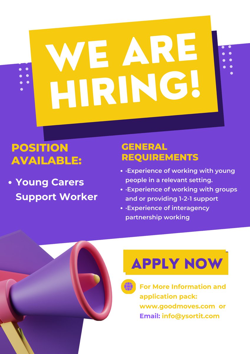 We have a current vacancy for a Young Carers Support Worker for more information goodmoves.com/vacancy/a4s3z0… #recruitment #youngcarers