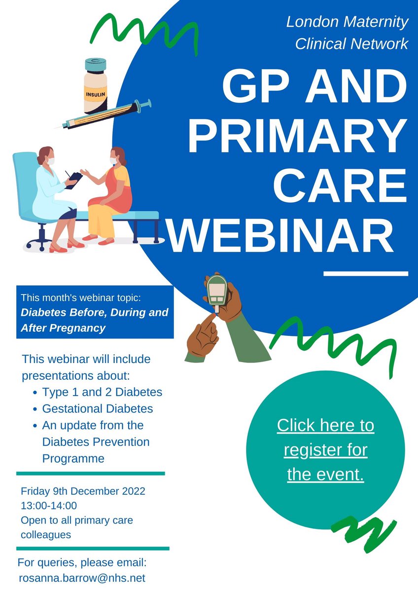 Rosie Barrow (@rosiebarrow9) on Twitter photo Don’t forget about GP and Primary Care Webinar today from 1pm-2pm. Topic: Diabetes before, during and after Pregnancy. Please email Rosanna.barrow@nhs.net for the link to join! Don’t forget about GP and Primary Care Webinar today from 1pm-2pm. Topic: Diabetes before, during and after Pregnancy. Please email Rosanna.barrow@nhs.net for the link to join!