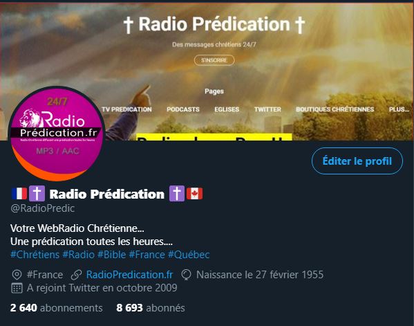 C'est sur Radio Prédication que nous vous proposons d'écouter Un nouveau message avec <a href="/radiopredic/">📻✝️🇫🇷🌿🎙️ Radio Prédication 📻✝️🇫🇷🌿🎙️</a> . Merci de nous rejoindre sur radiopredication.blogspot.com Soyez bénis ! #Jesus #Chrétien #Québec #France #Suisse #Belgique #Webradio