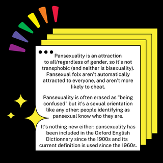 PrideNorthfield's tweet photo. Yesterday was Pansexual Pride Day. Pansexual is not a well understood term - The prefix pan- means all, so pansexuality is an attraction to all gender identities or attraction regardless of gender identity. However, everyone's experience may differ. All are valid. @northfieldaca https://t.co/1LaXhrhnG8