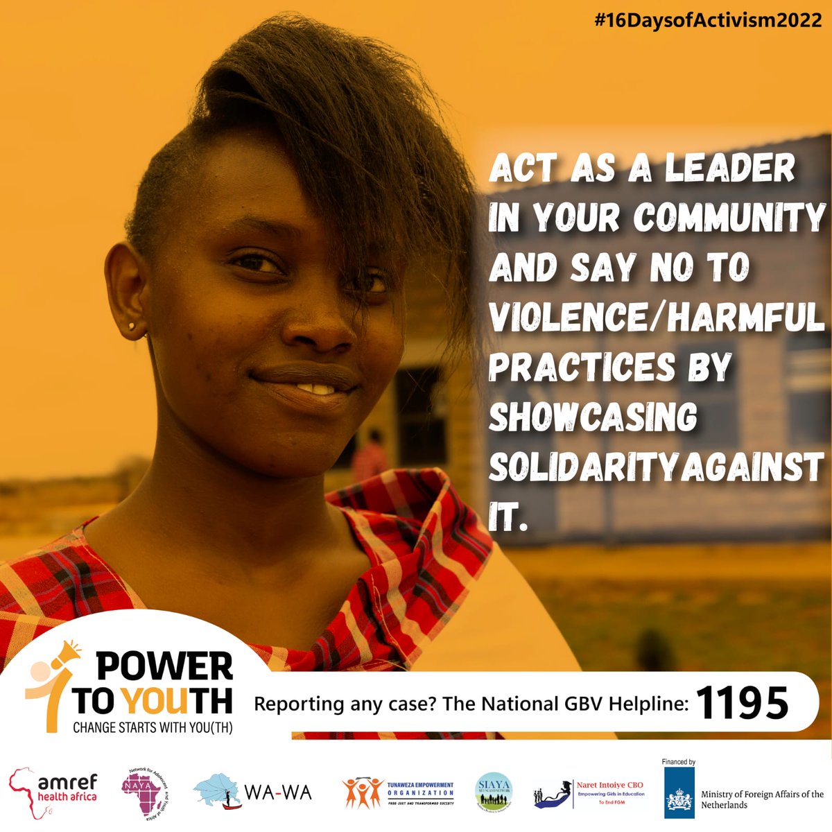 #Power2Youth will continuously increase its efforts to prevent Female Genital Mutilation, and advance gender equality and human rights, including the right to sexual and reproductive health. Say NO to FGM! #16DaysofActivism2022
@powertoyouth21  
@TunawezaEmpower  
@Amref_Kenya