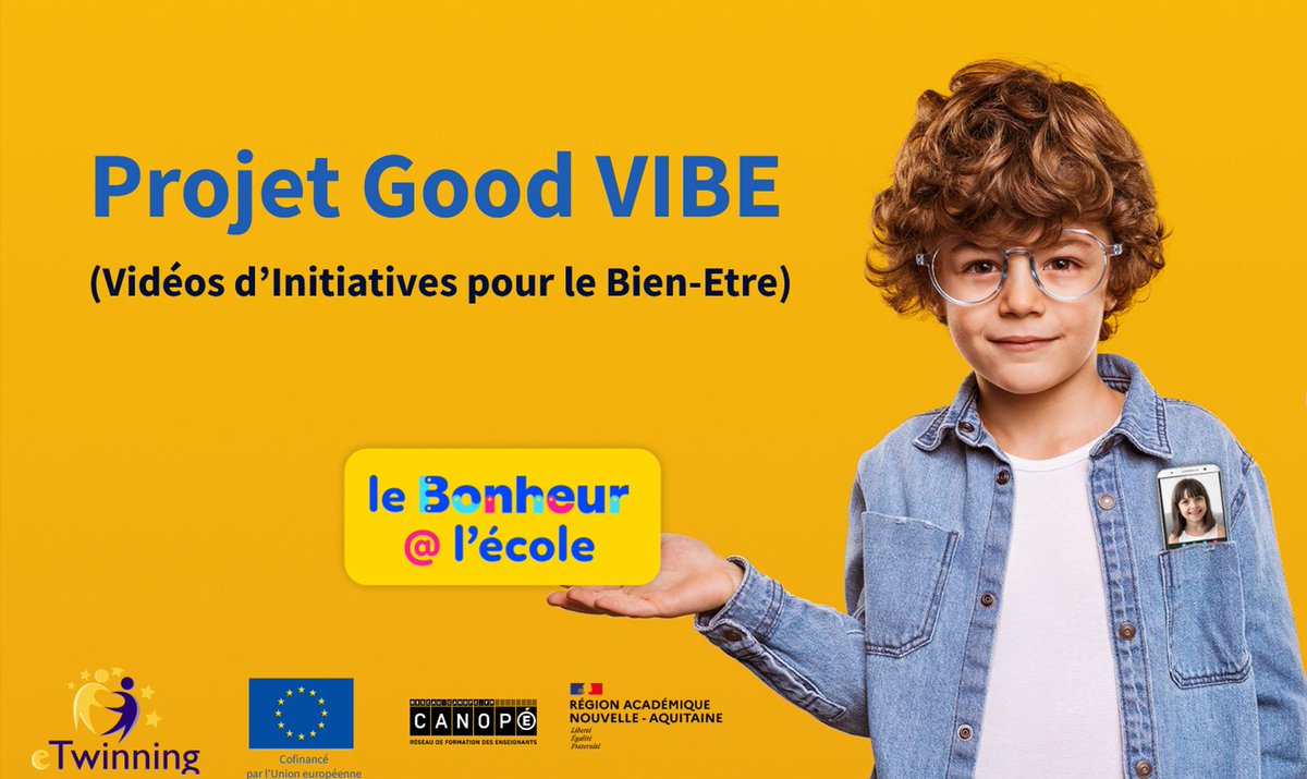 [#ConcoursVidéo 🎥]
Filmer ce qui vs rend #heureux 😊dans votre #classe et l'expliquer, tel est le projet Good VIBE !
Envie de participer ? Alors à vos caméras🎥
➕d'infos👉view.genial.ly/637f34f58121fc…🖊Inscription👉 school-education.ec.europa.eu/fr

#eTwinning #bienetrealecole #bonheuralecole