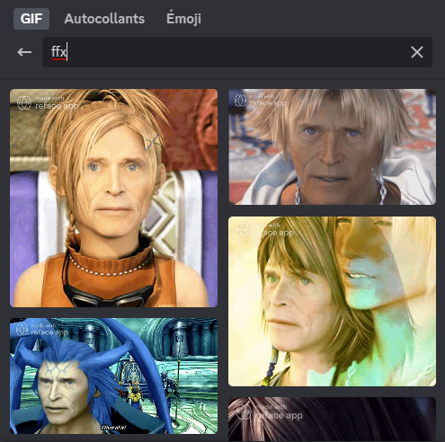 mkalamalami's tweet photo. Someone has flooded Discord's Final Fantasy-related GIFs with the face of Willem Dafoe 😗👌 https://t.co/VlSLppH3t2