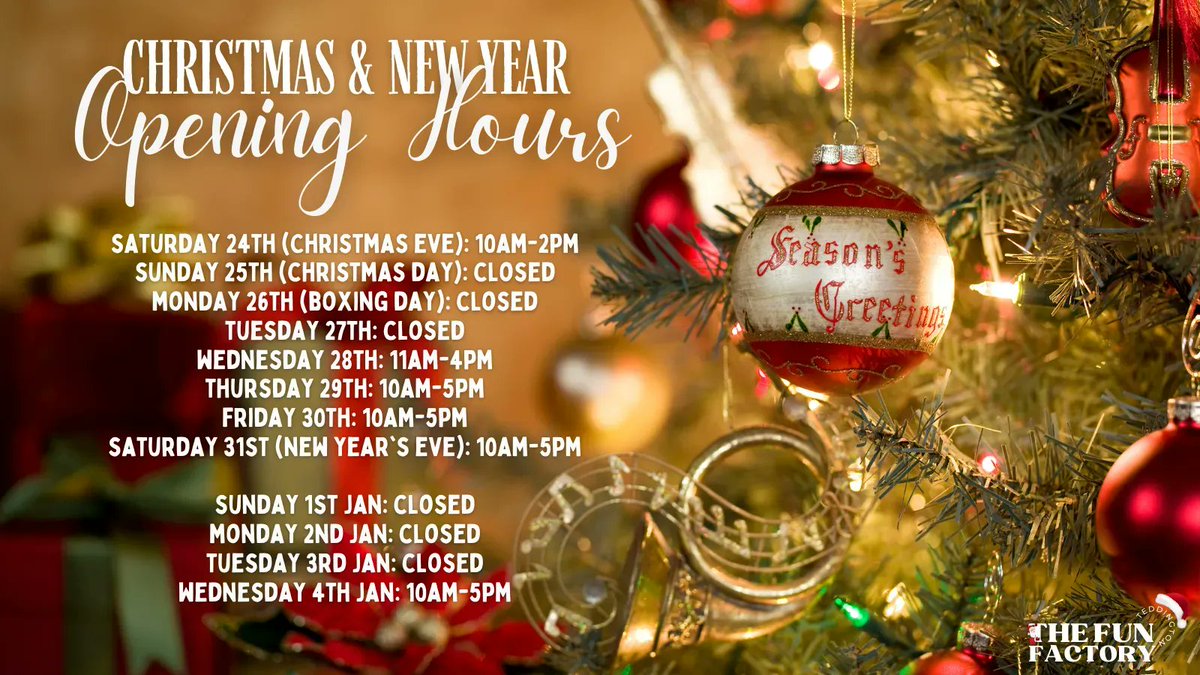 Want to make sure you are able to get everything you need during Christmas and the New Year? 🎄

Keep a note of our opening hours, so you can pop in at the most opportune times! 

#Christmas2022