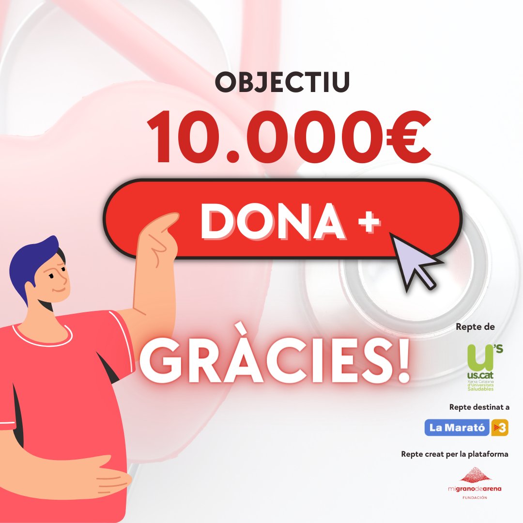SolidaritatUB's tweet photo. La xarxa #USCAT d’universitats saludables, que aplega les 1⃣2⃣ #universitats catalanes, llança un repte solidari per contribuir a @la_marato, dedicada a les malalties cardiovasculars💚

🤔Ja t'hi has sumat?

🫶 Demostrem la força de les universitats!👉https://t.co/Bj0sf23AN9 https://t.co/FatQLoeTqH
