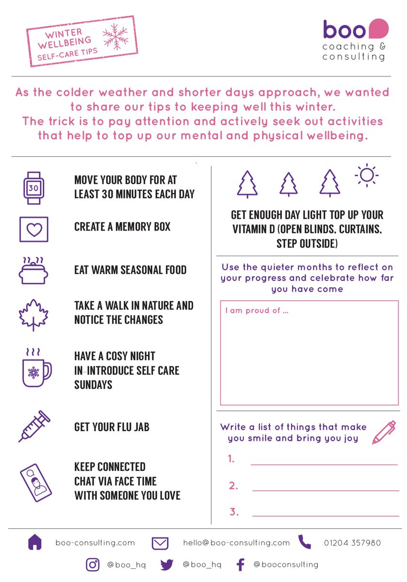 Lots of us seem to have been ambushed by seasonal illnesses at the moment. On the plus side, the world looks so beautiful coated in sunlit frost. 
Here are our ‘elf care’ tips for #winter wellbeing.
You can download a copy to print on our website, here 🧤tinyurl.com/2p9bhex8