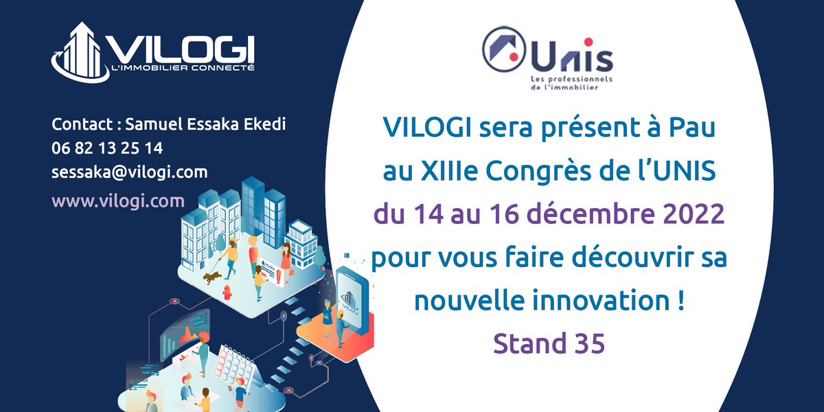 Tous à Pau les 14,15,16 décembre 2022 pour le XIII ème CONGRES de <a href="/unis_immo/">UNIS</a> La team VILOGI vous attend au STAND 35. Notre sujet est l’utilisation de vos données comme premier moteur de votre croissance.
#Logiciels #Gestion #FullWeb #Immobilier #Copropriété