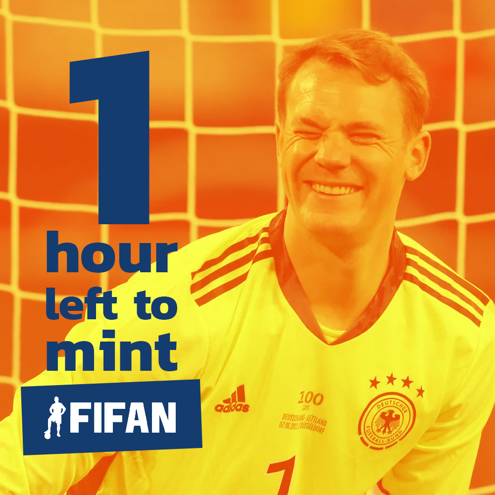 1 HOUR TO GOOAL FIFAN FAM! 🏆🫡

Collect and Earn lifetime royalties 

OS: opensea.io/collection/fif…
MINT: mintnow.fifan.xyz 

#FIFAWorldCup  #NFTCommunity