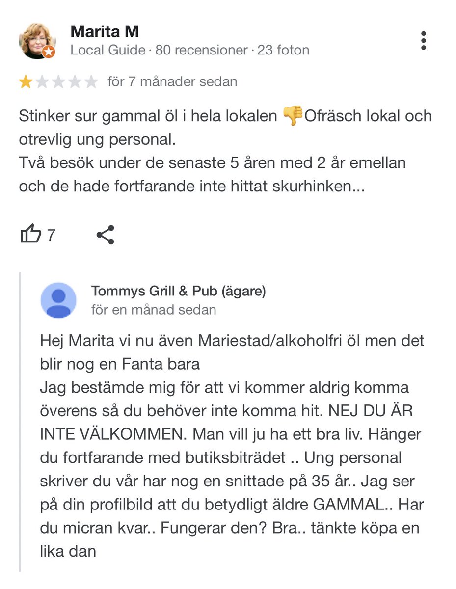 leffesture's tweet photo. Ibland går jag in och kollar recensioner på Tommys Grill &amp; Pub i Åkersberga bara för att se hur bra Tommy hanterar kritik. https://t.co/h99lDpWgUr