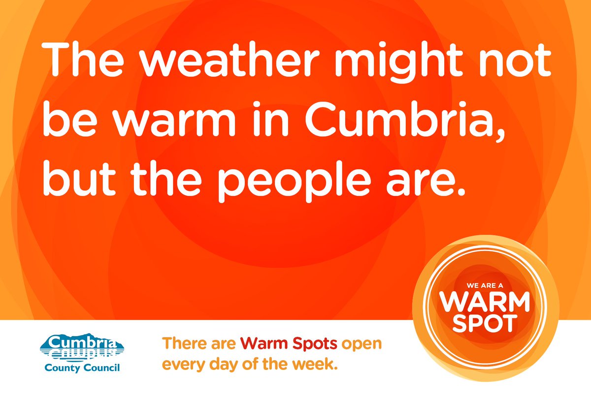 ❄️ Winter is finally here

➡️ If you need help staying warm, visit cumbria.gov.uk/warmspots

🟠 There are hundreds of spots across Cumbria. They are free, friendly and you won’t be judged
