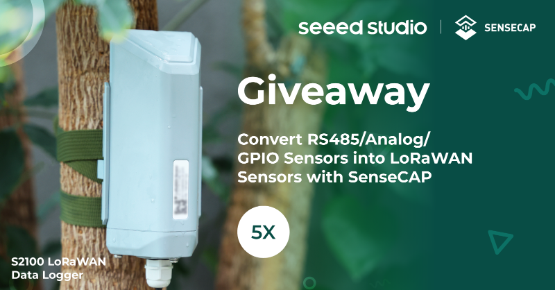 seeedstudio's tweet photo. Want to convert your RS485/Analog/GPIO sensors into #LoRaWAN sensors? #SenseCAP LoRaWAN Data Logger is here to help get the sensor data to @helium Network! Get 1 for FREE.

Rules:
Follow @seeedstudio @sensecapmx
❤️ &amp; RT
Reply your project idea

5 winners will be picked on Dec. 15