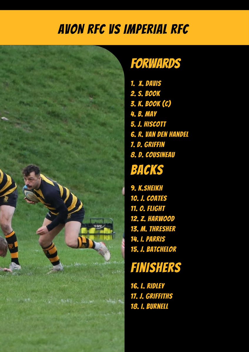 ⚫️🟡SQUAD🟡⚫️ Our 1st XV to face Imperial RFC (a) #blackandyellow