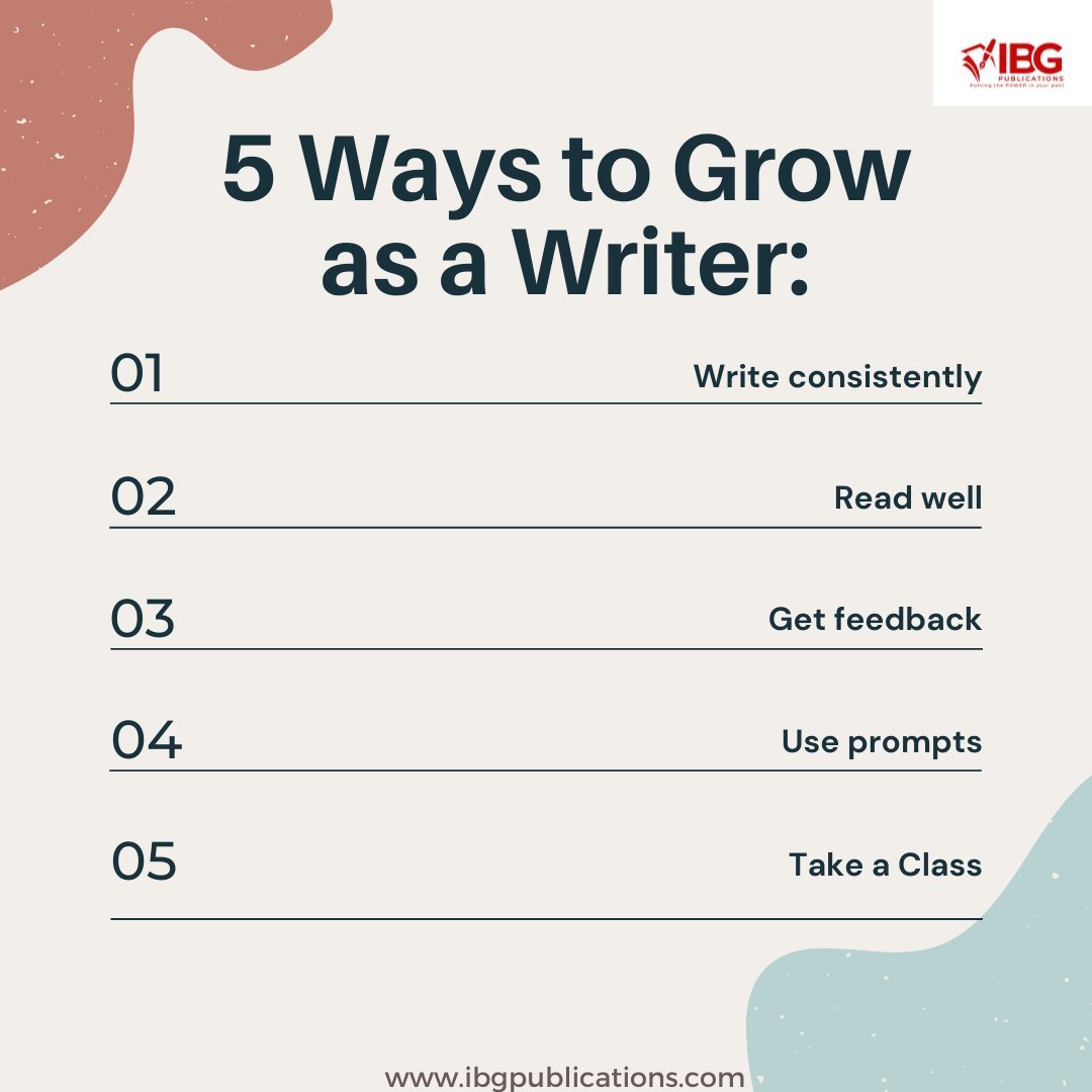 ✨⭐️ 5 Ways to Grow as a Writer ⭐️✨
.
Which one has helped you the most??
.
.
#bookstafeatures #bookalicious #bookstagramit #literacy #storytellers #storybooks #readaloud #literacymatters #readersquad #instareader #FLbooklovers #floridawriters #ibgpublications #audreabooks