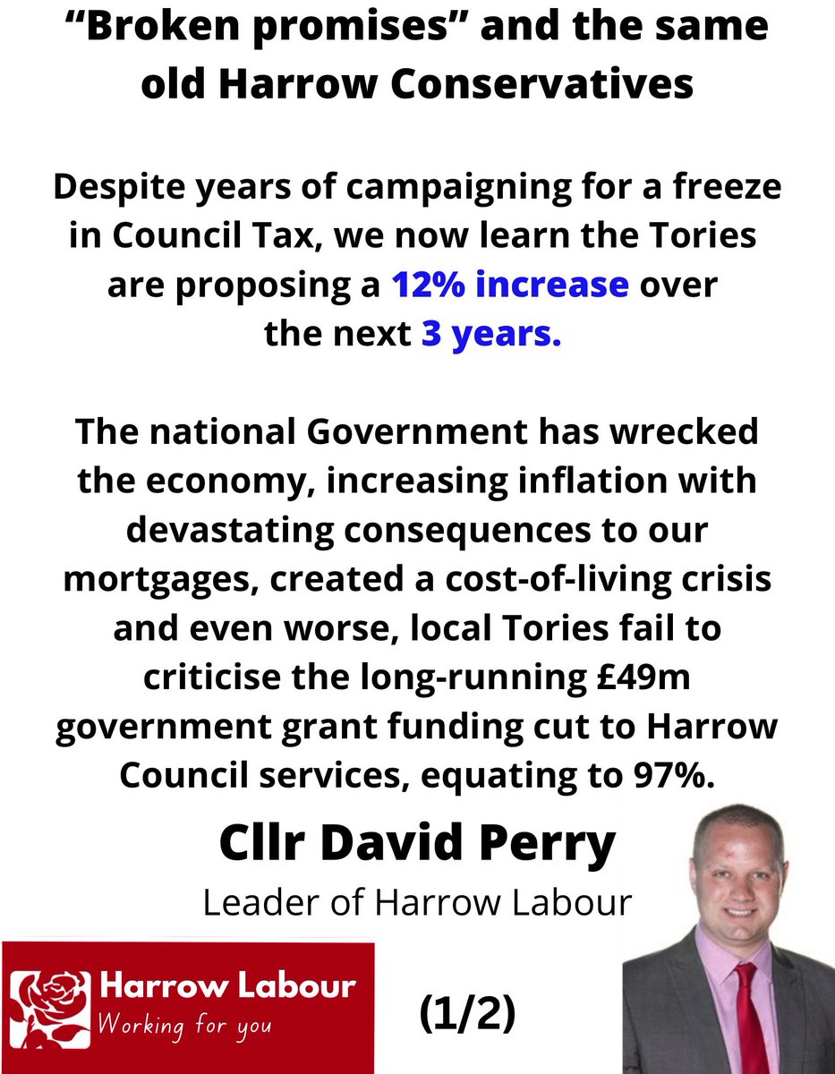 Last night, the Harrow Conservatives revealed the first of their broken promises, with a 12% Council Tax increase over the next three years… (1/2)