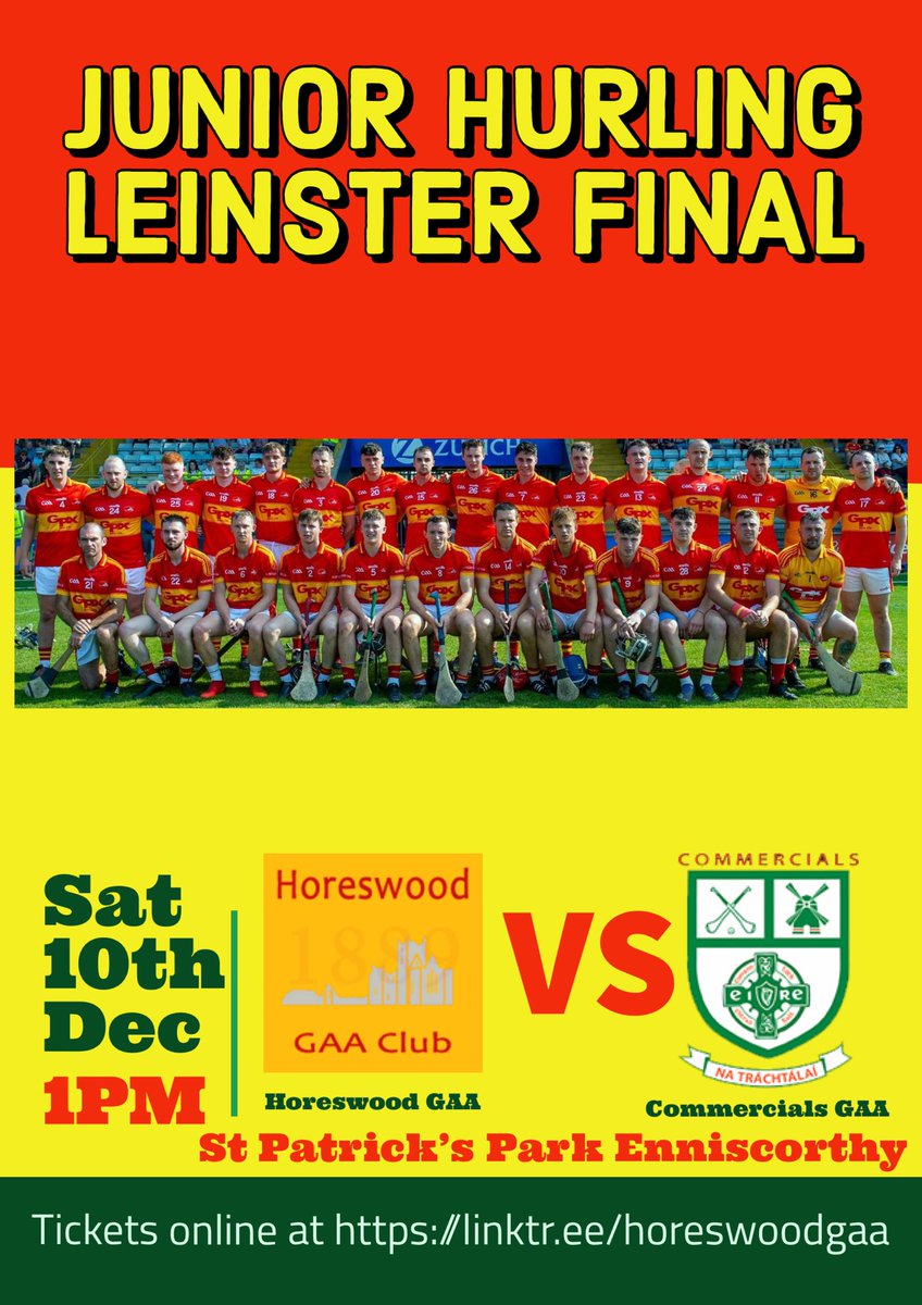 HoreswoodGAA's tweet photo. Please note change of venue for tomorrows Junior Leinster Final. 

Match is now being played in St Patrick’s Park Enniscorthy. 

Please share🙌 https://t.co/K62EpZSaHH