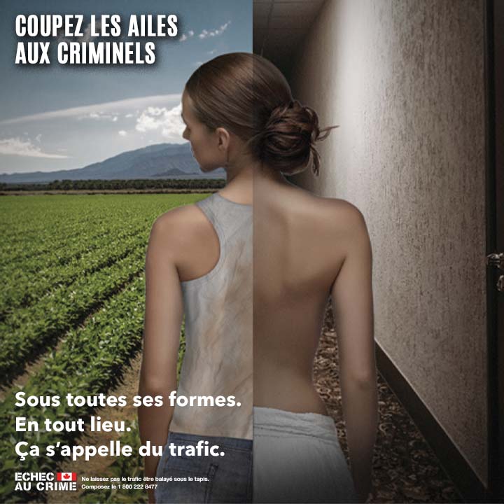 Différentes formes. Différents endroits. Reconnaissez les diverses formes du trafic d’êtres humains. Gardez l’anonymat, contactez Échec au Crime 1-800-222-TIPS #CrimeDoesntFlyHere #OrganizedCrime #CommunitySafety #SayItHere #DitesLeIci #Canada
