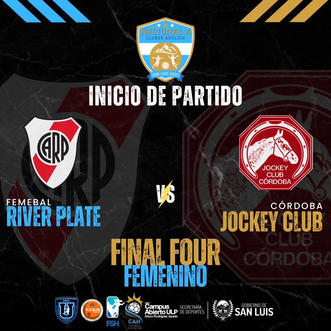 “Nacional A” Clubes Adultos:
Puesto 1/4 Femenino
Club Atlético River Plate (FEMEBAL) vs Handball Jockey Club (Córdoba)
INICIO DE PARTIDO

Transmisión en vivo en youtube.com/@handball.arge…
<a href="/HandballCARP/">Handball River Plate 🤾🏼‍♀️🤾🏼‍♂️🐔</a>
@riverhandball
@handballcarpoficial

<a href="/JockeyCC/">Jockey Club Córdoba</a>
@handballjcc
<a href="/jcchandball/">JCC Handball</a>