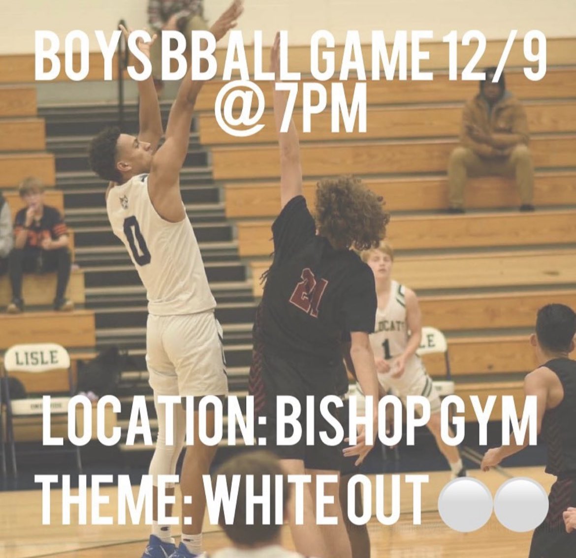 WHITE OUT tonight for boy’s basketball!! We want the whole squad there to watch the boys take on Larkin @ 7 !!⚪️⚪️⚪️⚪️