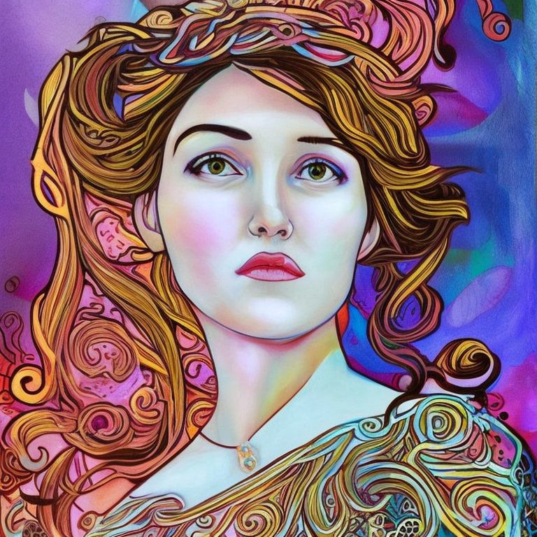 CREAIT_OFFICIAL's tweet photo. A beautiful painting of a woman in the style of Alphonse Mucha, with intricate details and vibrant colors and soft lighting #painting #woman #Alphonse_Mucha #intricate #vibrant #colors #soft_lighting #aiart #aigeneratedart https://t.co/KmiQRlQDo5