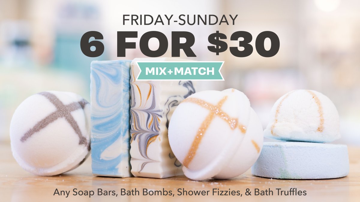 🎉 Give a Cheer: 6 for $30 is Here! 🎉
Save big on gifts for everyone on your list this weekend! Shop our handmade Soap Bars, Bath Bombs, Shower Fizzies, &amp; Bath Truffles during 6 for $30.
Offer valid 12/9-12/11. Hours &amp; Sales may vary by location.
#soapbars #stockingstuffer