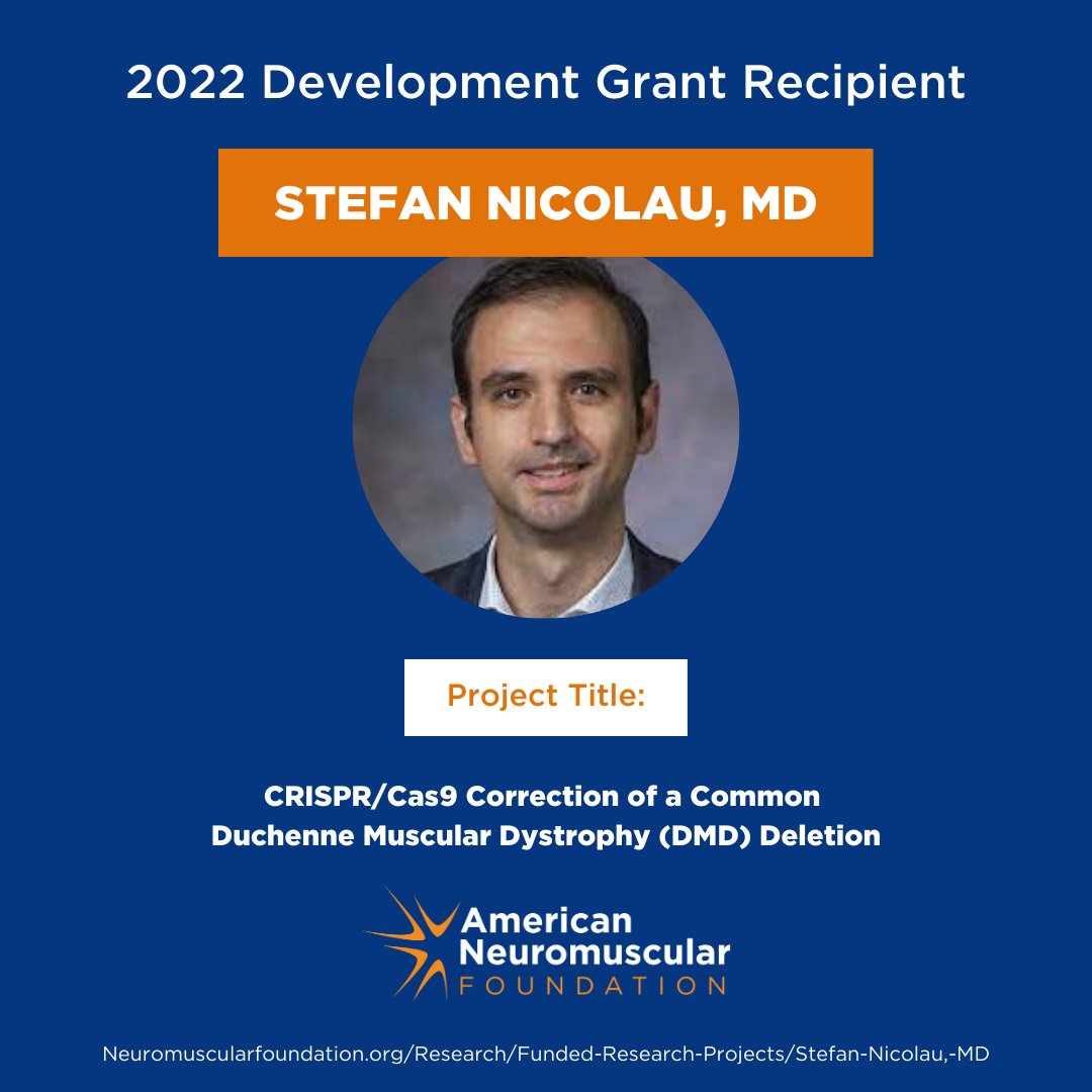 AmNmFoundation's tweet photo. American Neuromuscular Foundation's 2022 Development Grant recipient is: Stefan Nicolau, MD, a fellow at Abigail Wexner Research Institute at Nationwide Children’s Hospital 👏

Learn more: https://t.co/Ux2GcMqEnX

#NeuormuscularFoundation #DevelopmentGrant #Research #ANF #DMD #NM https://t.co/Kbgv6D61UV