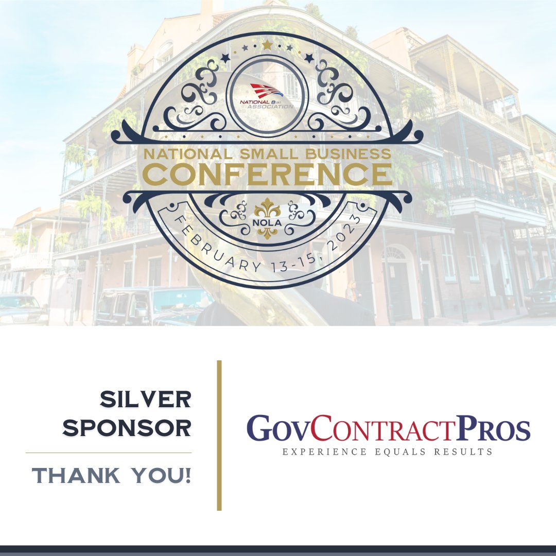 National8a's tweet photo. Sponsor Shout Out: Thank you to our 2023 National Small Business Conference Silver Sponsor, @govcontractpros, for your support!

To learn more about our upcoming National Small Business Conference, visit https://t.co/3u3DOpJ2pB!

#SponsorShoutout #N8aSBC2023 #N8aEvents https://t.co/howV1wqPvo