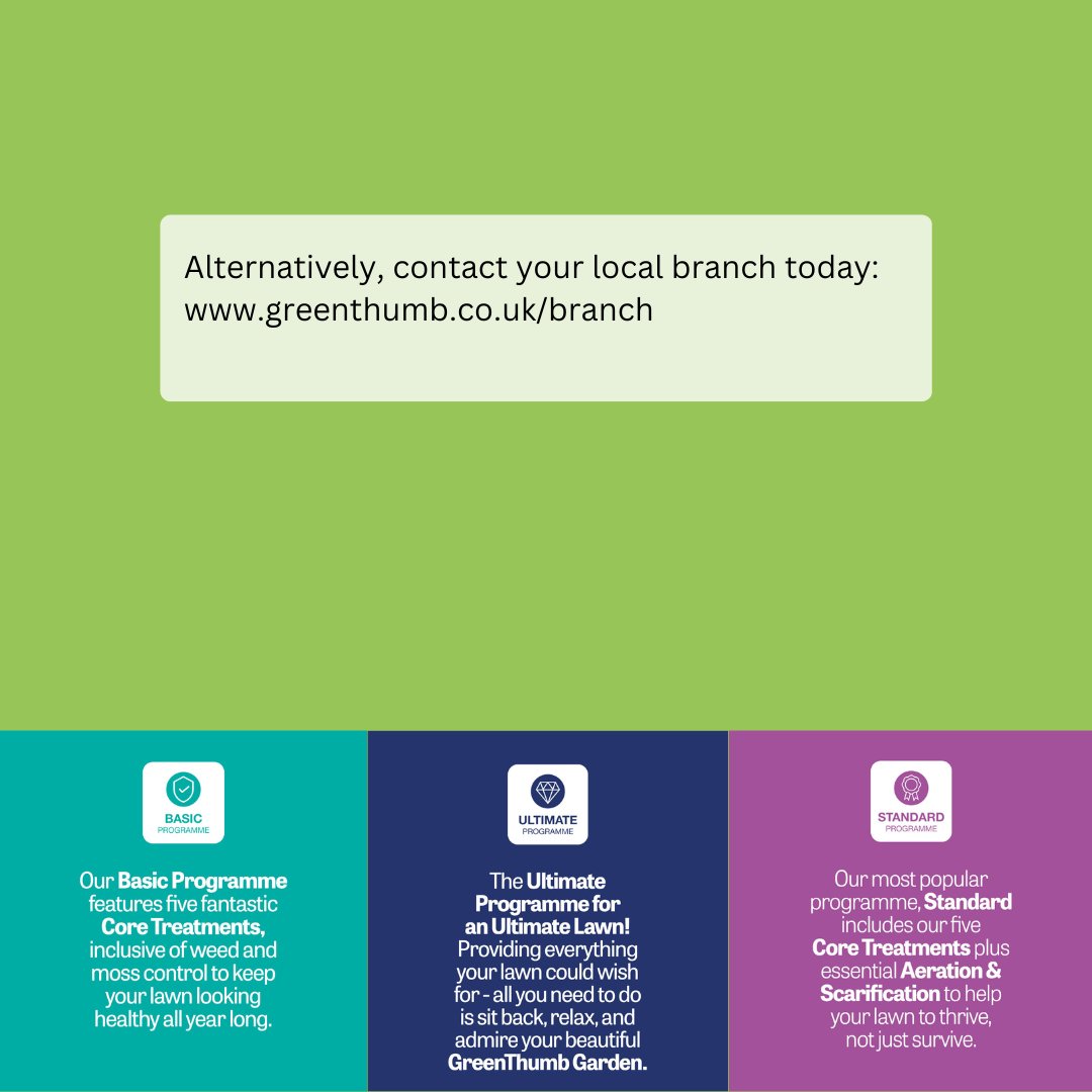 GreenThumbLawns's tweet photo. Start your lawn care journey and take advantage of our fantastic 5 Core Treatments starting at £18 per treatment with our Basic Programme or £7.50 every month💚

💻 Sign up today: https://t.co/vvSY2tG5v4
📞 Contact your local branch: https://t.co/Oa5xD6Lnrm

#LawnLovers https://t.co/wCqcwM0aRH