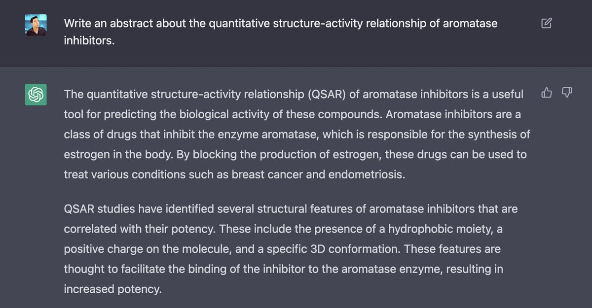 Peer-reviewers beware, #ChatGPT can generate some impressive research abstract for a #bioinformatics / #cheminformatics project.