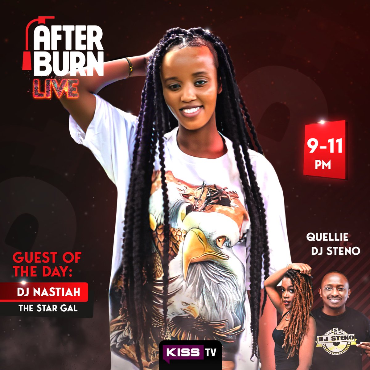 KeepItKiss's tweet photo. #TeamAfterburn, Tonight it's gonna be a party yoh!! 🥳🥳

@DjNastiah and @Steno_Dj will be killing it on the decks &amp; fire vibes with @QuellieLouise on @KeepItKiss @AfterburnKISS from 9PM-11PM

Let's link up tupige sherehe 🔥🔥💃💃

#KeepItKiss #AllDayEveryDay #FireFridays https://t.co/Czt0ylyDie