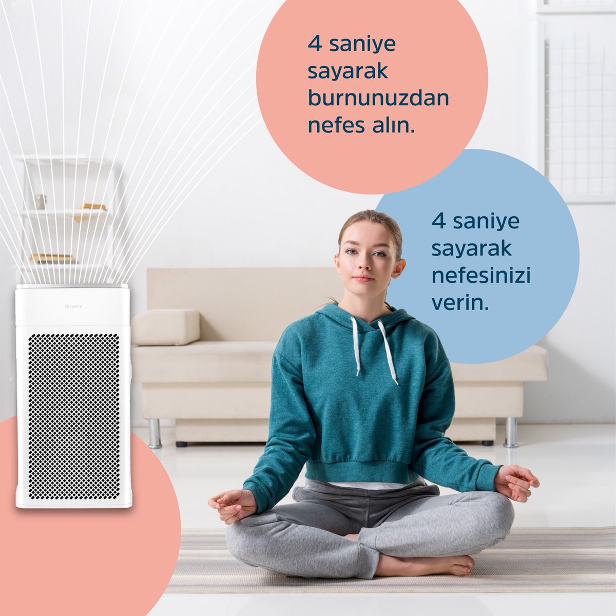 GreeTurkiye's tweet image. Sama Vritti nefes tekniği rahat nefes almanıza yardımcı olur, tıpkı Gree Hava Temizleme Cihazı gibi!

#GreeKlima #TLCKlima