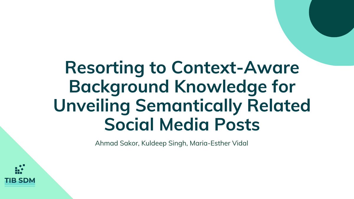 TIB SDM🇺🇦 (@tib_sdm) on Twitter photo Take a look at the paper entitled "Resorting to Context-aware Background Knowledge for Unveiling Semantically Related Posts" by <a href="/Ahmad_Sakor/">Ahmad Sakor</a>, <a href="/OyeKuldeep/">Kuldeep Singh</a> and <a href="/MEVidalSerodio/">Maria-Esther Vidal 🇪🇺 🇻🇪</a>.
🔗 ow.ly/AbCV50LZv5J Take a look at the paper entitled "Resorting to Context-aware Background Knowledge for Unveiling Semantically Related Posts" by <a href="/Ahmad_Sakor/">Ahmad Sakor</a>, <a href="/OyeKuldeep/">Kuldeep Singh</a> and <a href="/MEVidalSerodio/">Maria-Esther Vidal 🇪🇺 🇻🇪</a>.
🔗 ow.ly/AbCV50LZv5J