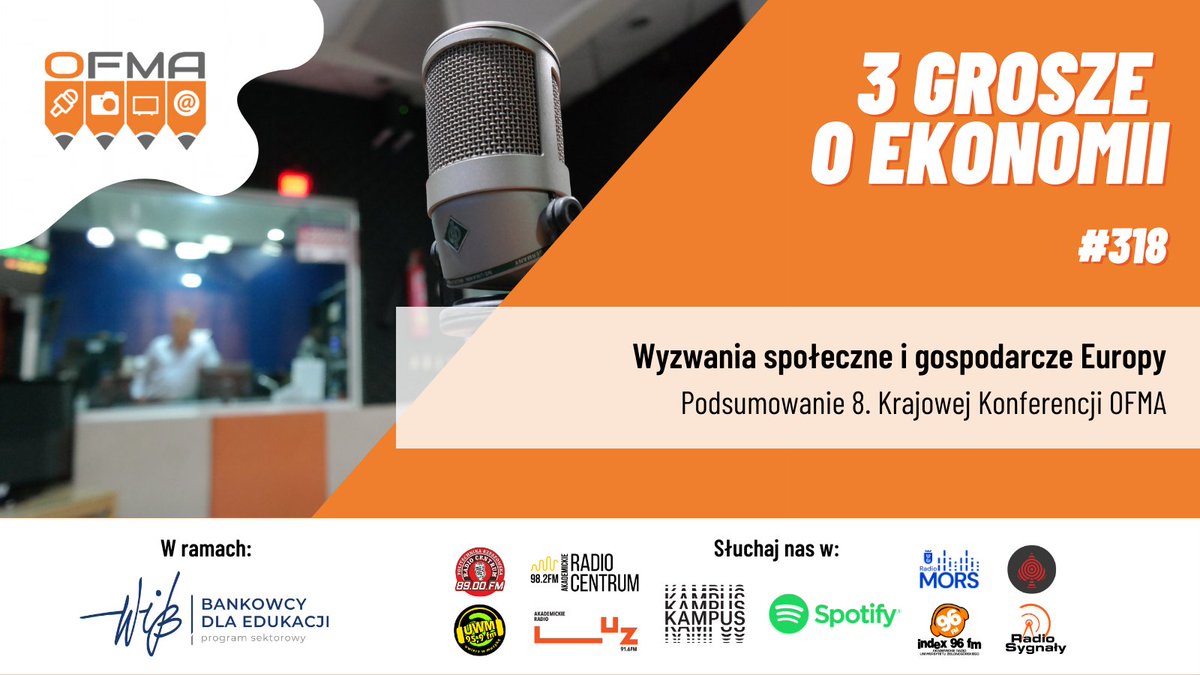 OFMApl's tweet image. Słychać nas w eterze 😀 W audycji #3groszeoekonomii podsumowanie #KonferencjaOFMA pod znakiem debaty otwierającej z udziałem Posłów do #PE 🇪🇺 Za mikrofonem @piotrekto 🎙️📻

🟢 Posłuchaj podsumowania 👉 open.spotify.com/episode/23cRLr…
🔵 Obejrzyj debatę 👉 youtube.com/watch?v=0OKeYF…