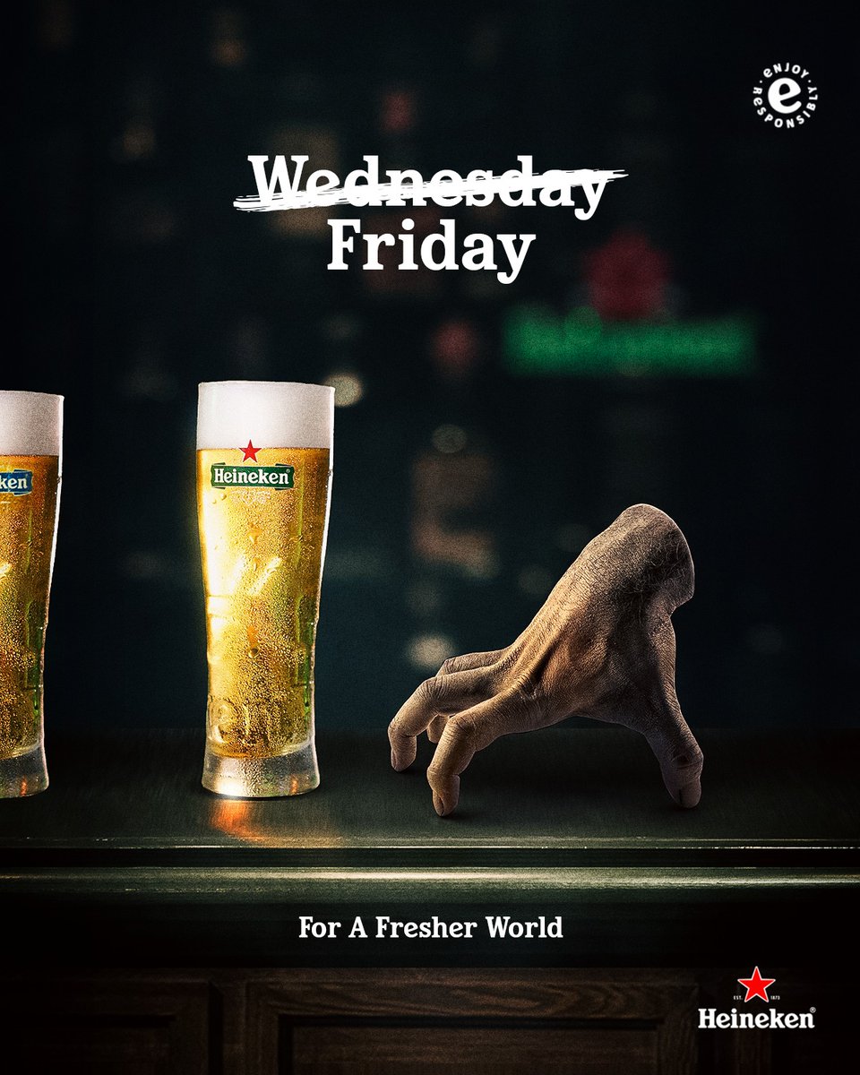 Heineken's tweet photo. Hands down the best day of the week #Wednesday #Friday #WorkResponsibly https://t.co/DeiA0CC1n4