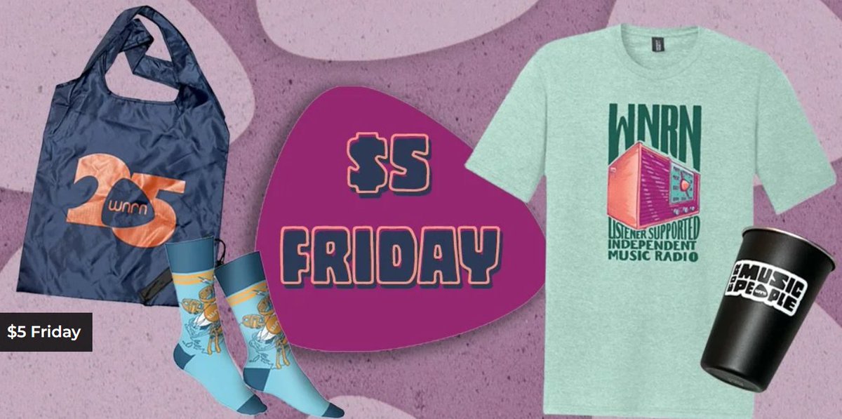 Maybe no better day to join than $5 Friday! Join TODAY 12/9 for at least $5/mth & we’ll send u our latest t-shirt, limited-edition 25th anniversary bag, socks, AND a For #MusicPeople steel pint glass + our weekly VIP Member List! Donate now! WNRN.org #SupportWNRN